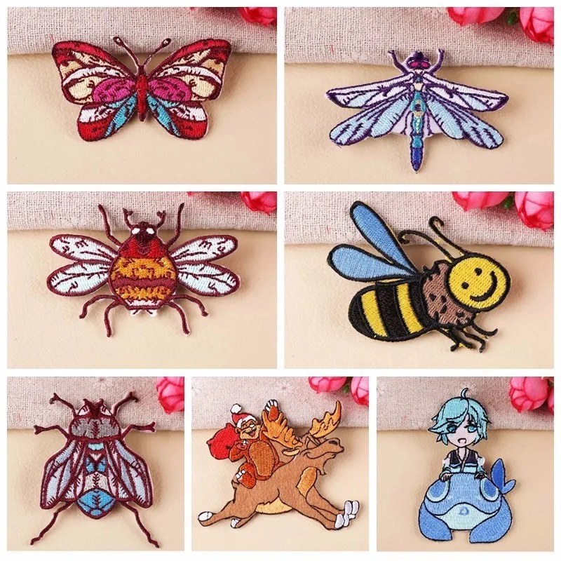 Прекрасный мультфильм Санта Клаус с нашивки оленями 3D Diy Вышивка пчела бабочка