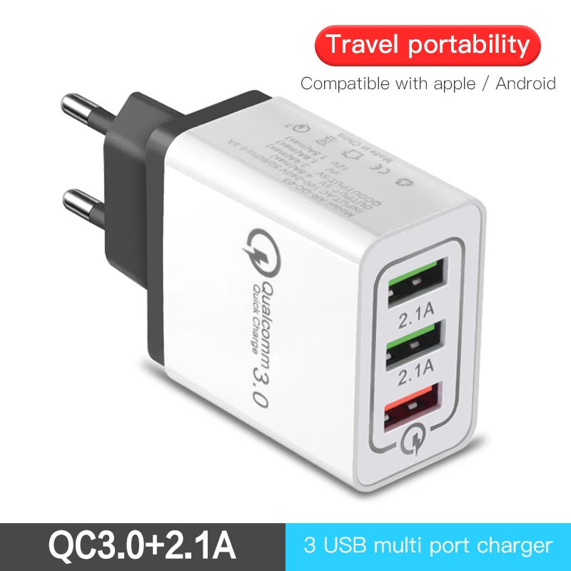 Фото USB Quick charge 3 0 5V 2.1A для iPhone 7 8 EU US Plug быстрое зарядное устройство мобильного телефона