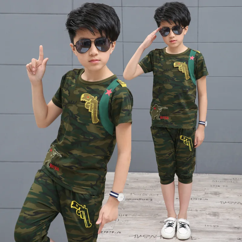 Фото Детские костюмы для мальчиков Детская камуфляжная футболка с короткими рукавами