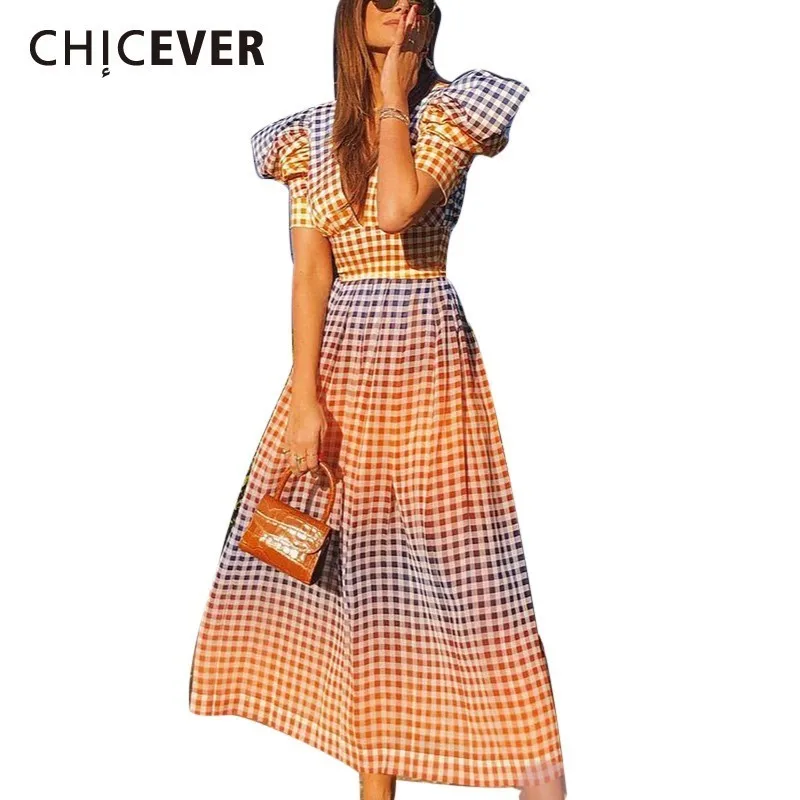 CHICEVER Summer Sexy V Neck Plaid Dresses Female High Waist Puff Short Sleeve Hit Color Long Dress Women 2019 Casual Fashion New
CHICEVER Summer Sexy V Neck Plaid Dresses Female High Waist Puff Short Sleeve Hit Color Long Dress Women 2019 Casual Fashion New