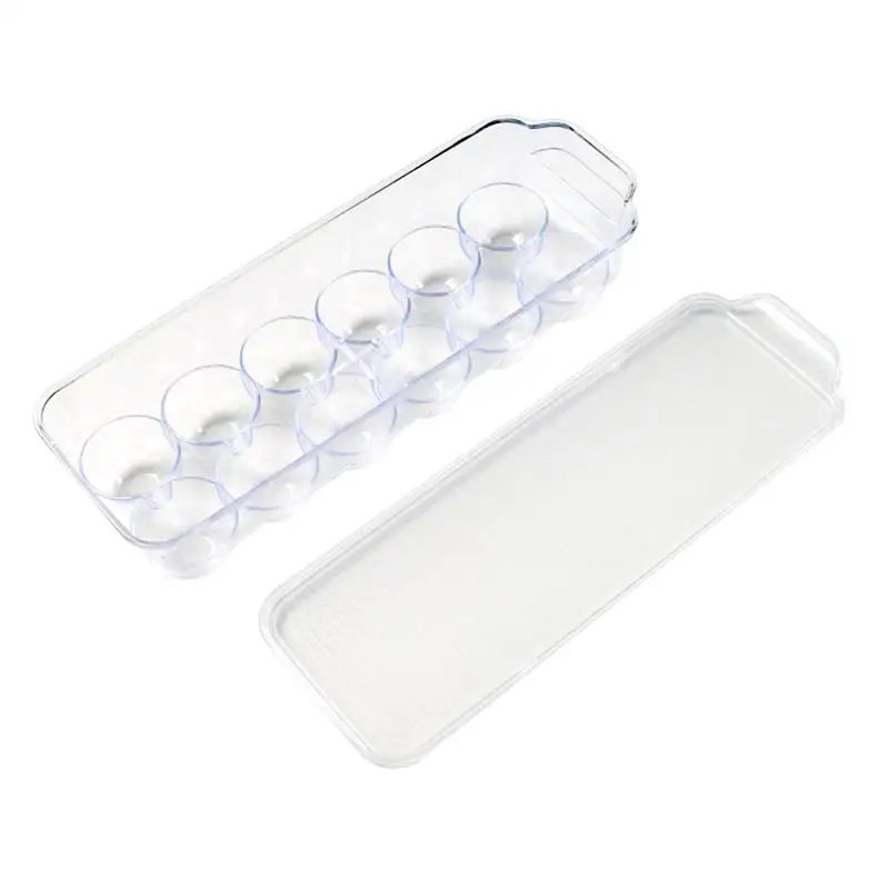 White Egg Tray for Refrigerator,15 Eggs Tray Holder with Lid,Portable Shatter-proof Covered Egg Container//Box//Case//Carrier//Crate//Dispenser for Camping,Plastic Stackable Storage Organizer//Bin