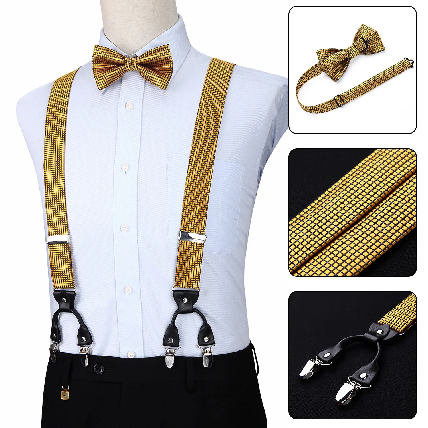 Men Suspenders Party Wedding Checks Sold Fashion Various 6 Clips Pre-Tied Bowtie Pocket Square Set Adjustable Braces S05
Men Suspenders Party Wedding Checks Sold Fashion Various 6 Clips Pre-Tied Bowtie Pocket Square Set Adjustable Braces S05