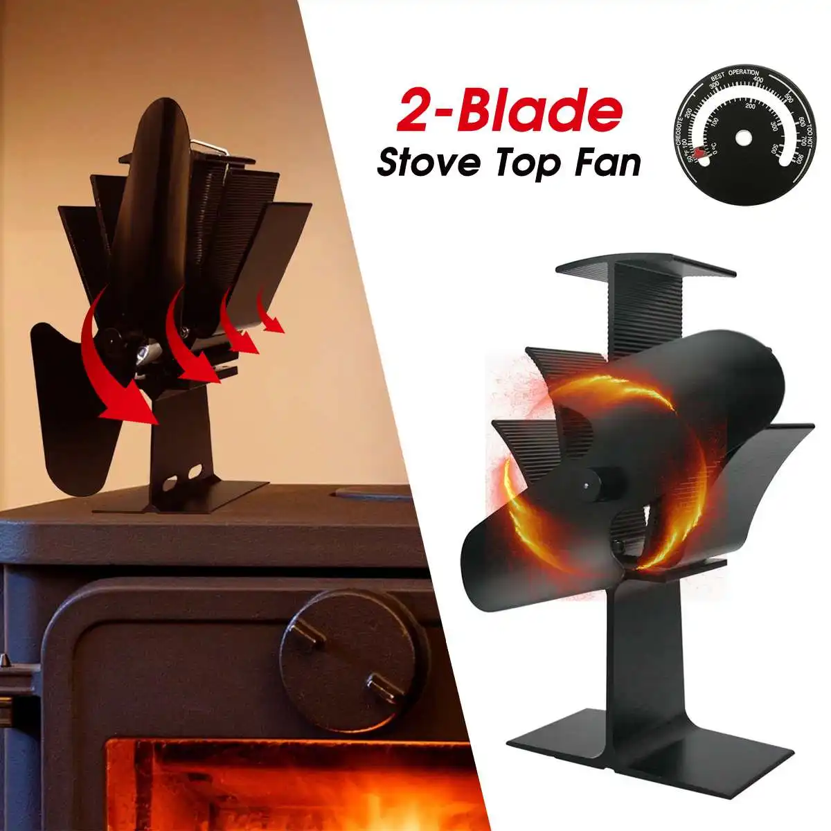 2 Blade Mini Heat Powered Stove Fan W/ Thermometer for Small Space On Wood/Wood Log Burning Burner Stove/Fireplace Top
2 Blade Mini Heat Powered Stove Fan W/ Thermometer for Small Space On Wood/Wood Log Burning Burner Stove/Fireplace Top