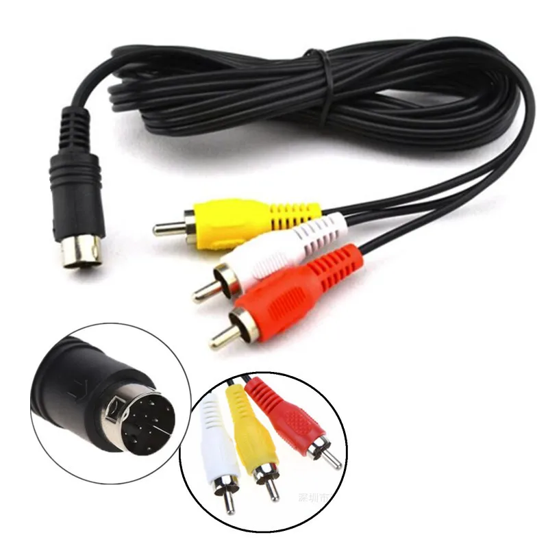 200pcs lost 3RCA 1.8 m 9 pin Audio Video AV Cable Replacement RCA Audio-video 180cm for Sega Genesis 2 or 3 | Электроника