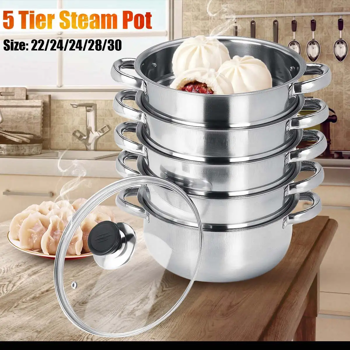 5 Sizes Bamboo Steamer+ Bottom pot+Cover for Kitchen Food 22-30cm 5 Tier Steaming Cooker Steam Pots Stainless Steel Cookware
5 Sizes Bamboo Steamer+ Bottom pot+Cover for Kitchen Food 22-30cm 5 Tier Steaming Cooker Steam Pots Stainless Steel Cookware
