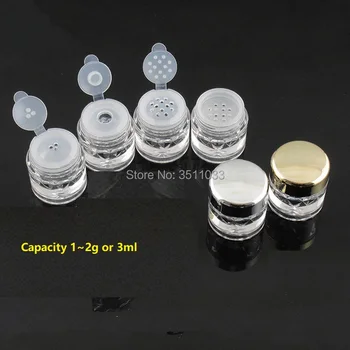 Gold Lid Silver Cap Empty Loose Powder Jar Bottle Clear Plastic Cosmetic Eyeshadow Powder Vials Container Diamond Plastic 1g 2g
Gold Lid Silver Cap Empty Loose Powder Jar Bottle Clear Plastic Cosmetic Eyeshadow Powder Vials Container Diamond Plastic 1g 2g