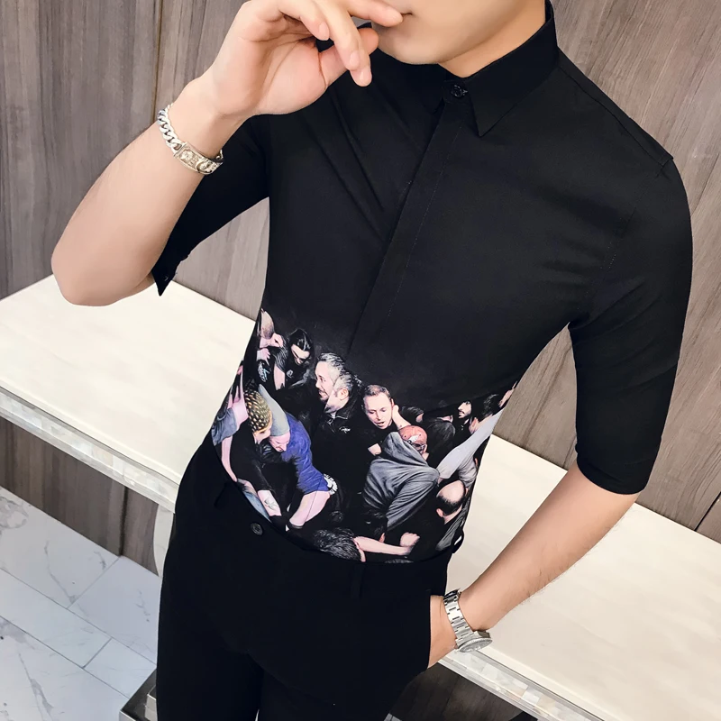 Fashion Character Print Shirt Slim Fit Dress Shirts Mens Half Sleeve Tuxedo Camisa Masculina Casual Business Shirts Men Clothes
Fashion Character Print Shirt Slim Fit Dress Shirts Mens Half Sleeve Tuxedo Camisa Masculina Casual Business Shirts Men Clothes