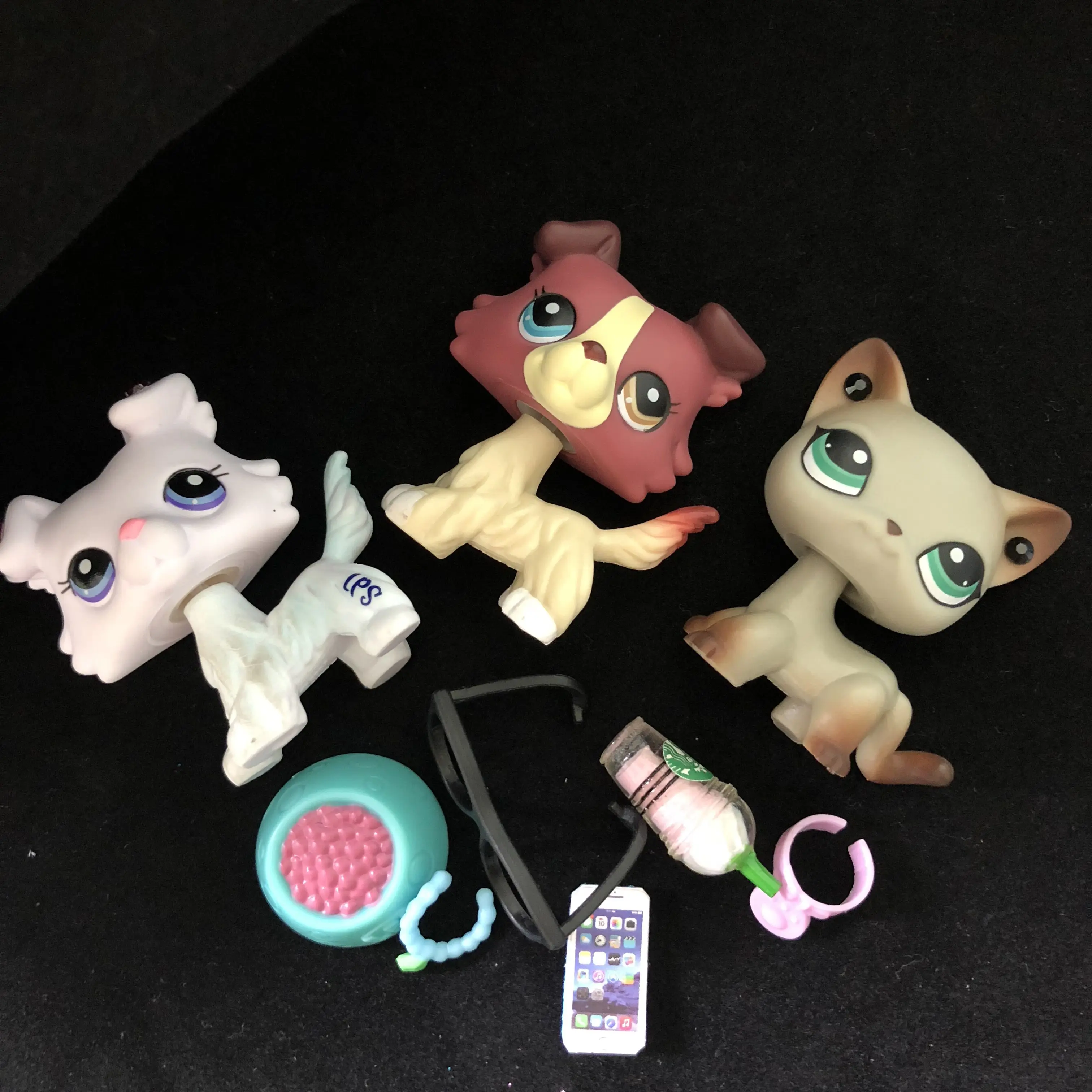 Мультяшные животные 3 штуки фигурки #391 # New Collie #1262 + 8 шт. аксессуары | Игрушки и