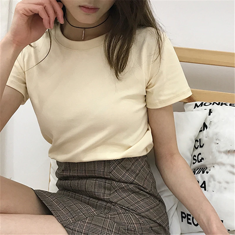 2019 Korean Ladies Casual Slim T-shirt Women Solid Color Short Sleeve O-Neck T Shirt Spring Summer Female Tshirt Tops Tee
2019 Korean Ladies Casual Slim T-shirt Women Solid Color Short Sleeve O-Neck T Shirt Spring Summer Female Tshirt Tops Tee