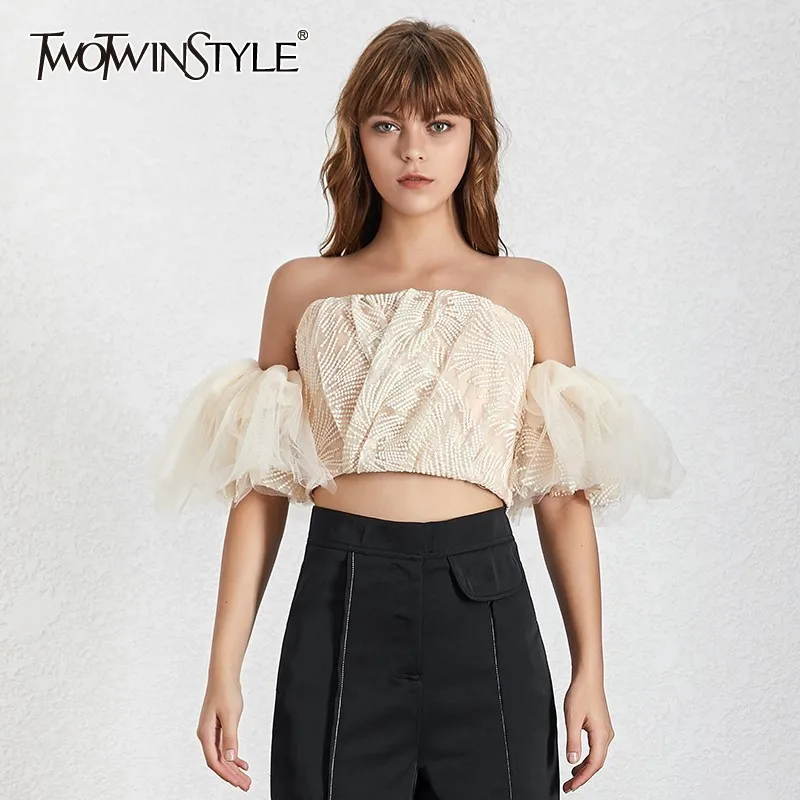 TWOTWINSTYLE Sexy Off Shoulder Women Blouse Slash Neck Half Sleeve Embroidery Patchwork Crop Tops Female Fashion Summer 2019
TWOTWINSTYLE Sexy Off Shoulder Women Blouse Slash Neck Half Sleeve Embroidery Patchwork Crop Tops Female Fashion Summer 2019