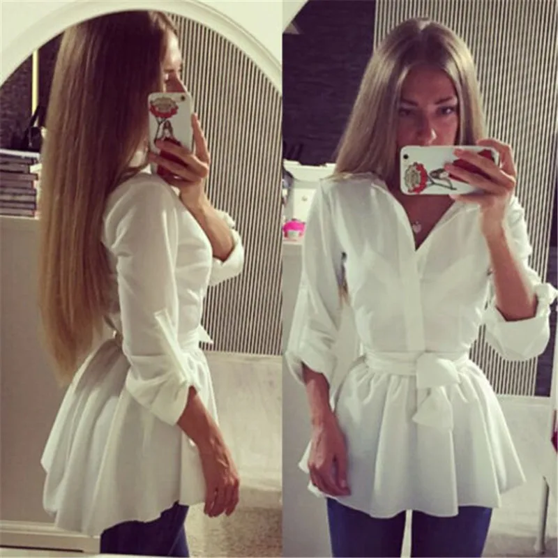 Fashion Womens Cotton Frill Tops Casual Loose Ladies Blouse Shirt Sashes Button Long Clothing Length
Fashion Womens Cotton Frill Tops Casual Loose Ladies Blouse Shirt Sashes Button Long Clothing Length