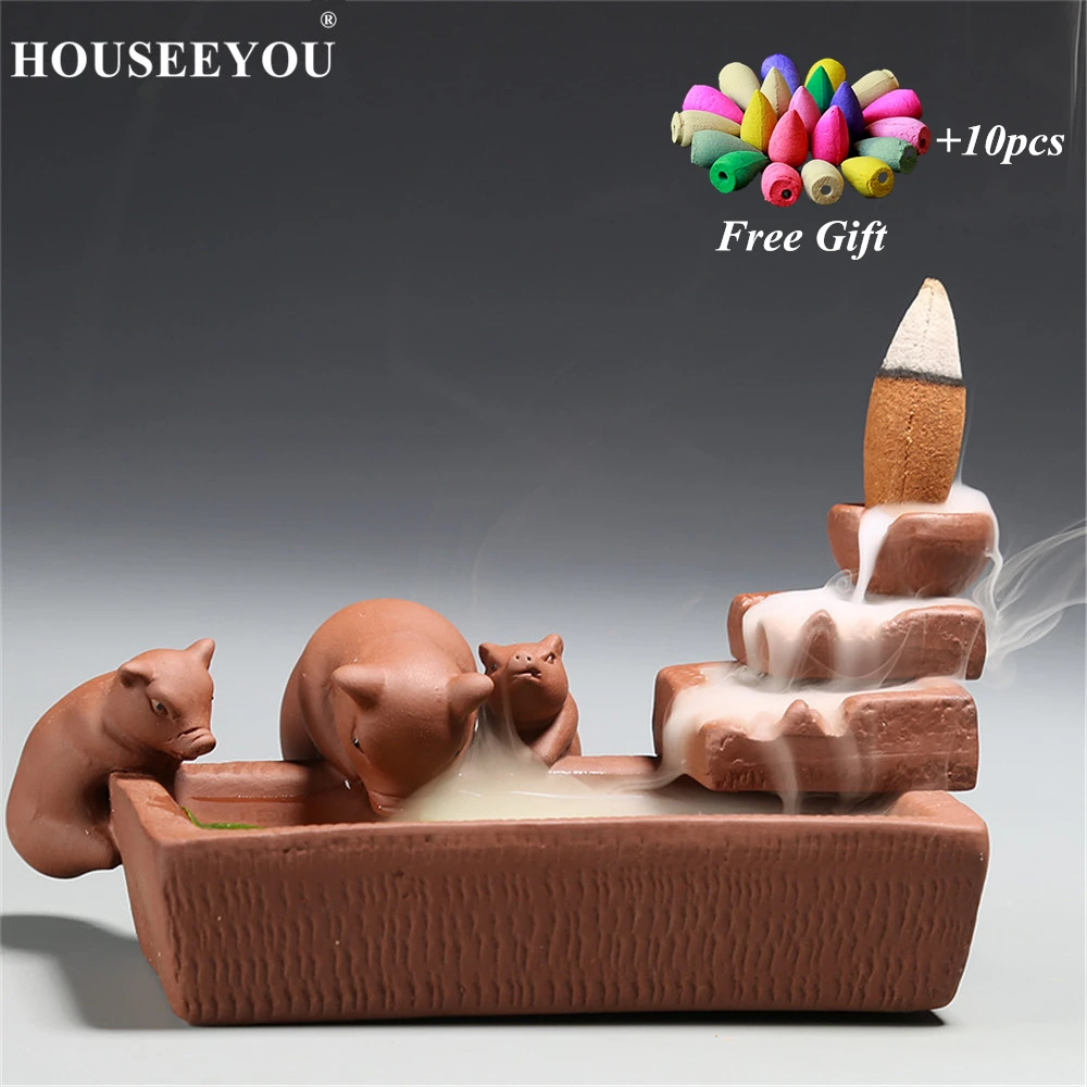 Purple Sand Backflow Incense Burner Holder +10 Incense Cones with Three Small Pig Incense Burner Tower Censer Zen Home Decor
Purple Sand Backflow Incense Burner Holder +10 Incense Cones with Three Small Pig Incense Burner Tower Censer Zen Home Decor