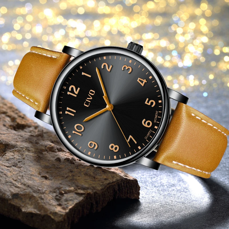 CIVO Mens Watches Simple Design Waterproof Analogue Watches Genuine Leather Strap Quartz Wrist Watch Clock Reloj De Hombre
CIVO Mens Watches Simple Design Waterproof Analogue Watches Genuine Leather Strap Quartz Wrist Watch Clock Reloj De Hombre