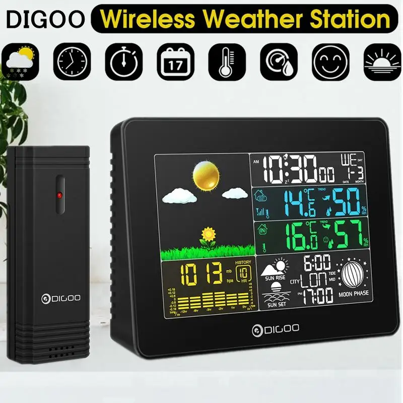 Digoo Wireless Big Screen Digital Outdoor Temperature Humidity Thermometer Hygrometer Weather Station Forecast Sensor AlarmClock
Digoo Wireless Big Screen Digital Outdoor Temperature Humidity Thermometer Hygrometer Weather Station Forecast Sensor AlarmClock