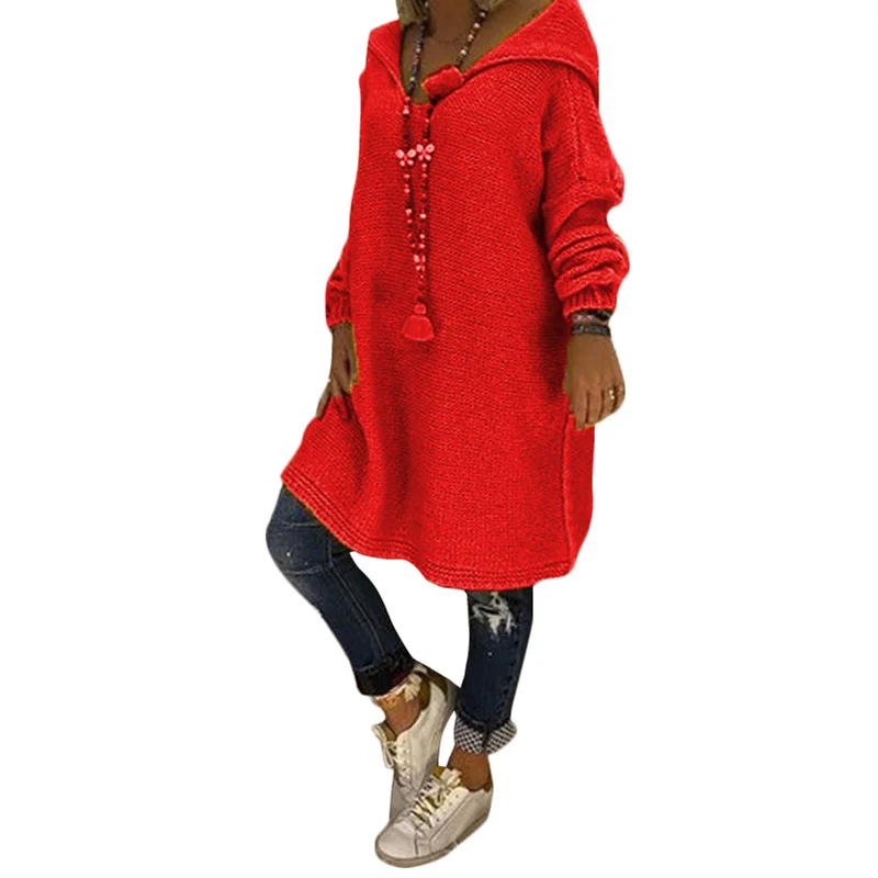 Casual Women Winter Knitted Hooded Pullover Long Sleeve Solid Color Sweater Loose Long Streetwear Jumper Warm Knitwear Tops 2019
Casual Women Winter Knitted Hooded Pullover Long Sleeve Solid Color Sweater Loose Long Streetwear Jumper Warm Knitwear Tops 2019