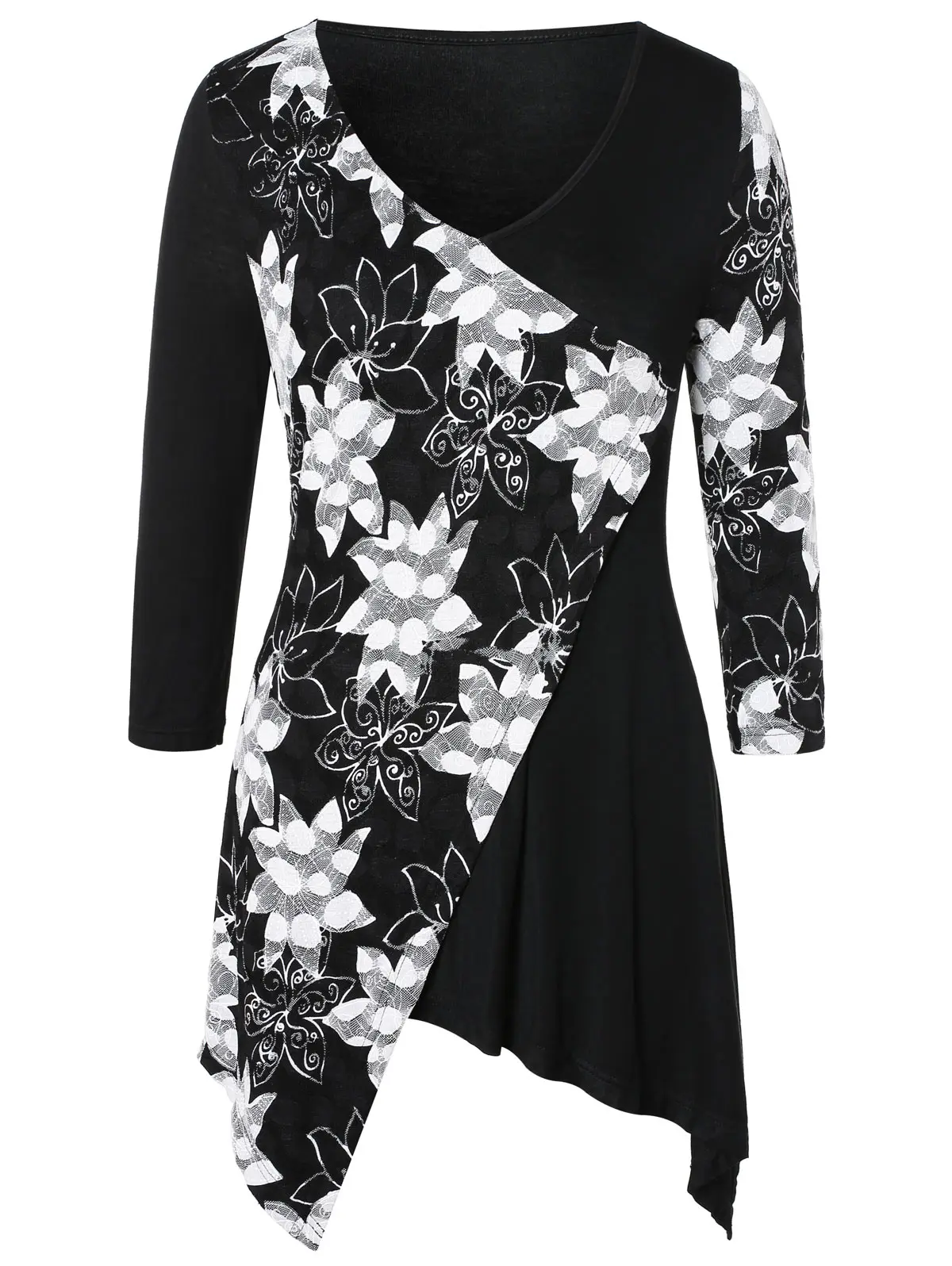 Wipalo Women Plus Size Floral Lace Overlay Asymmetrical T-Shirt V Neck Long Sleeves Spring Casual Ladies Tees 5XL Female Tops
Wipalo Women Plus Size Floral Lace Overlay Asymmetrical T-Shirt V Neck Long Sleeves Spring Casual Ladies Tees 5XL Female Tops