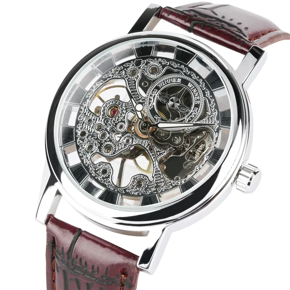 Men's Watches Hand Wind Mechanical Watch Red Brown Leather Band Skeleton Dial Casual Sprot Male Watches 2019 Relogio Masculino
Men's Watches Hand Wind Mechanical Watch Red Brown Leather Band Skeleton Dial Casual Sprot Male Watches 2019 Relogio Masculino