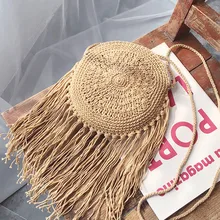 Новая красивая женская Соломенная летняя сумка пляжная сумка из ротанга сумка через плечо для дам кисточка плетеный узор модная сумка(China)