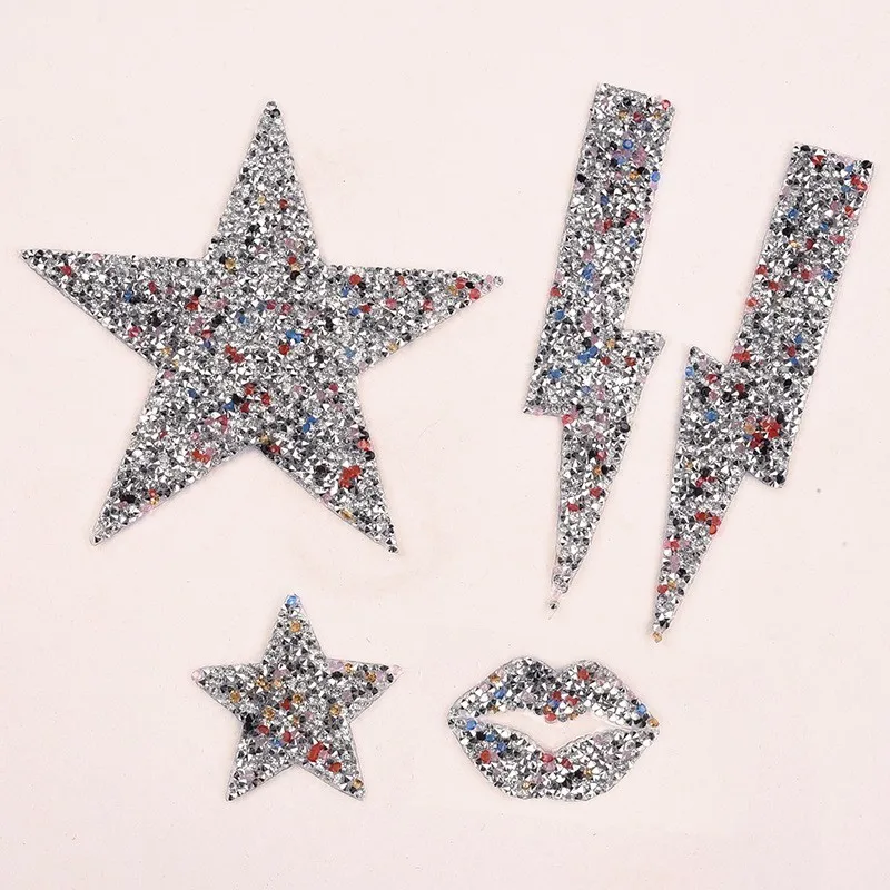 

Colors Crystal Beaded Patches Iron On Appliques for Clothing Badges DIY Rhinestones Star Lightning Decoration Clothes Stickers