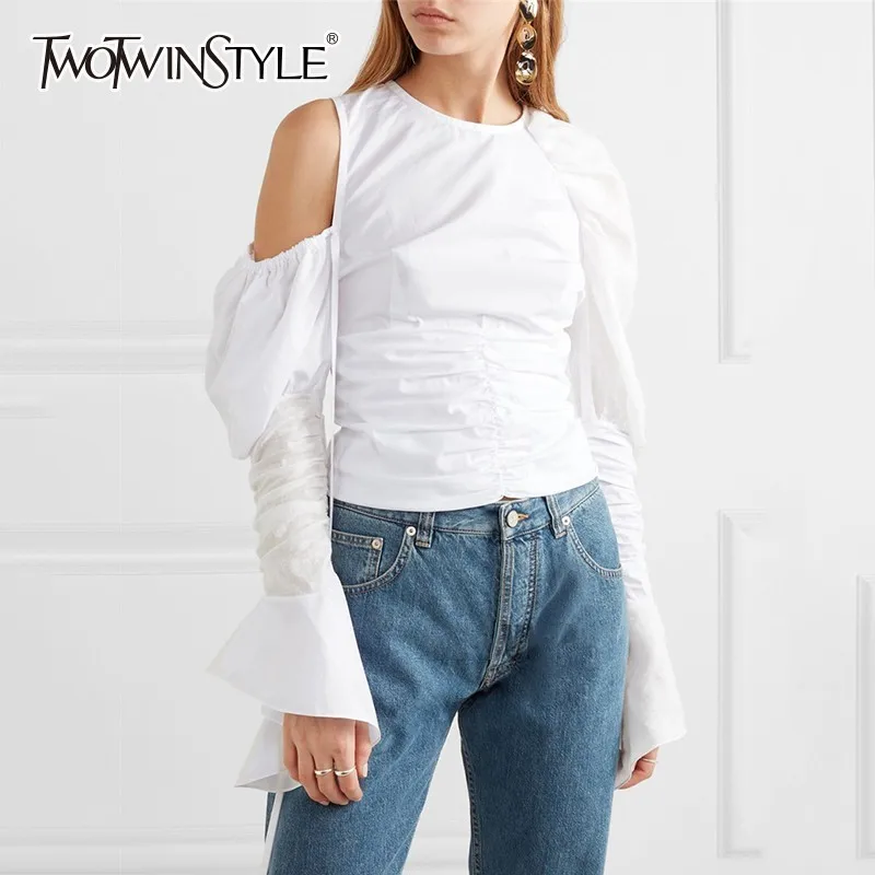 TWOTWINSTYLE Irregular Korean Crop Tops Female Off Shoulder Lace Up Puff Sleeve Patchwork Shirts For Women 2019 Spring Fashion
TWOTWINSTYLE Irregular Korean Crop Tops Female Off Shoulder Lace Up Puff Sleeve Patchwork Shirts For Women 2019 Spring Fashion