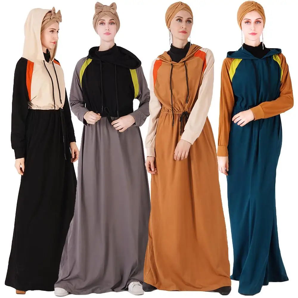 Muslim Abaya Women Casual Long Dress Sports Hooded Patchwork Maxi Robe Fashion Contrast Color High Waist Elastic Loose 2019 New
Muslim Abaya Women Casual Long Dress Sports Hooded Patchwork Maxi Robe Fashion Contrast Color High Waist Elastic Loose 2019 New