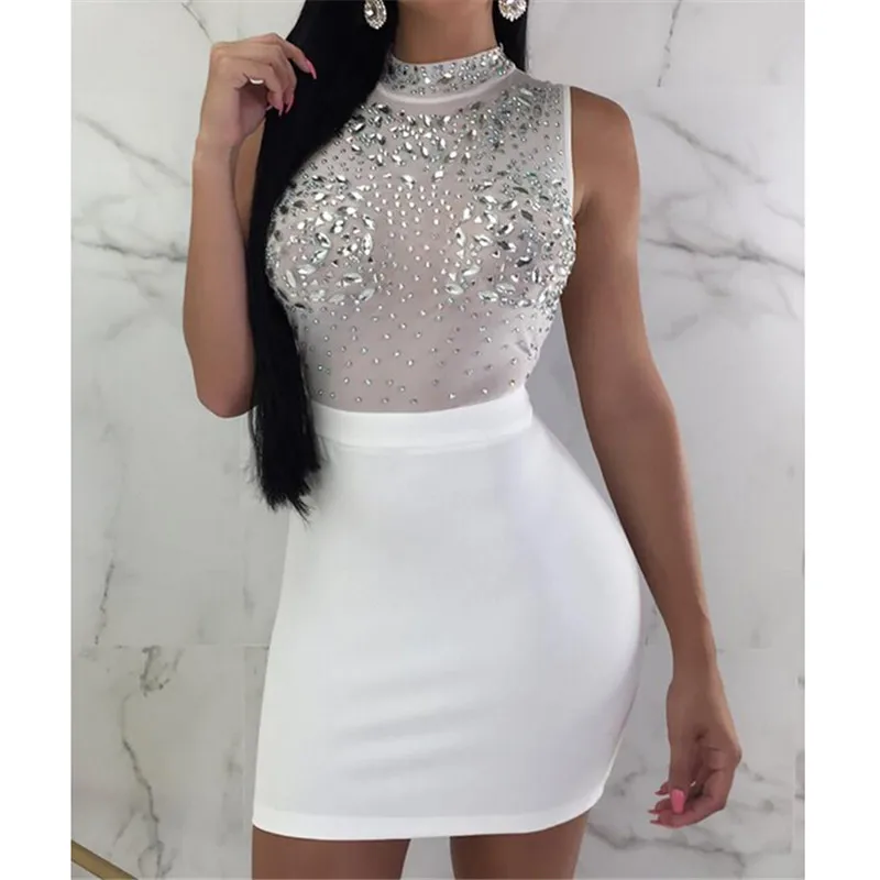 Women Summer Dress Back Zipper Shiny Diamond Dress Ladies Sleeveless Bodycon Sundress Party Cocktail Short Mini Dresses Vestidos
Women Summer Dress Back Zipper Shiny Diamond Dress Ladies Sleeveless Bodycon Sundress Party Cocktail Short Mini Dresses Vestidos
