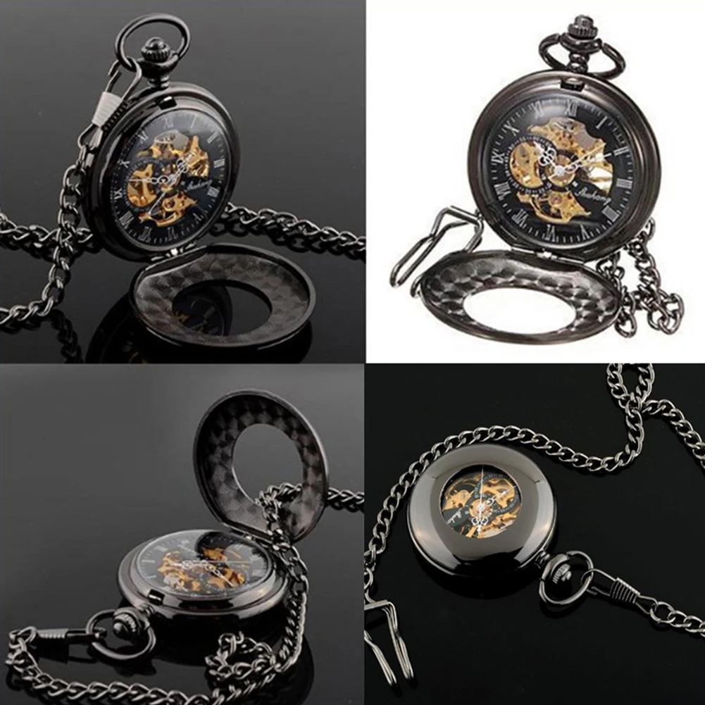 Removable Chain Retro Classic Flip Automatic Hollow Pocket Watch Roman Mechanical With Hook Smooth | Наручные часы