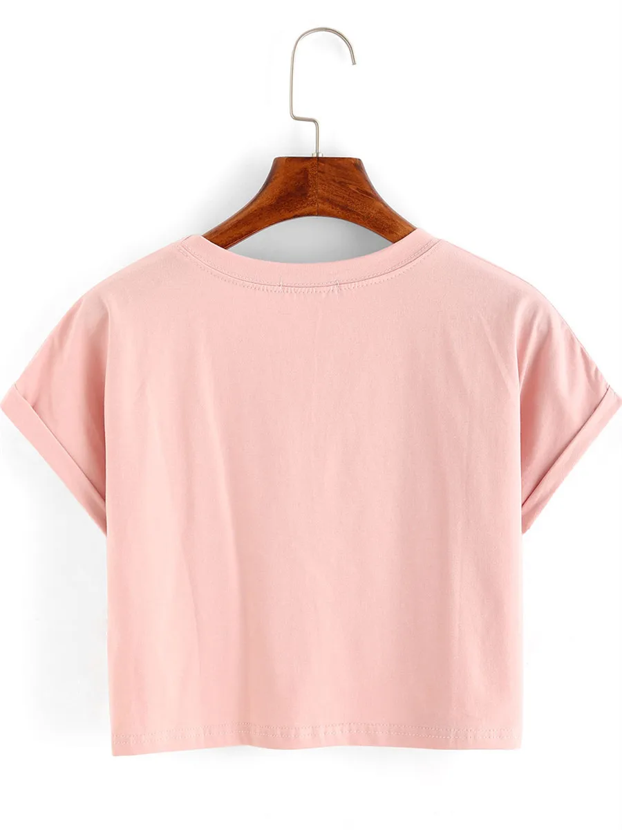 Женская футболка с коротким рукавом однотонная розовая в стиле панк о вырезом и