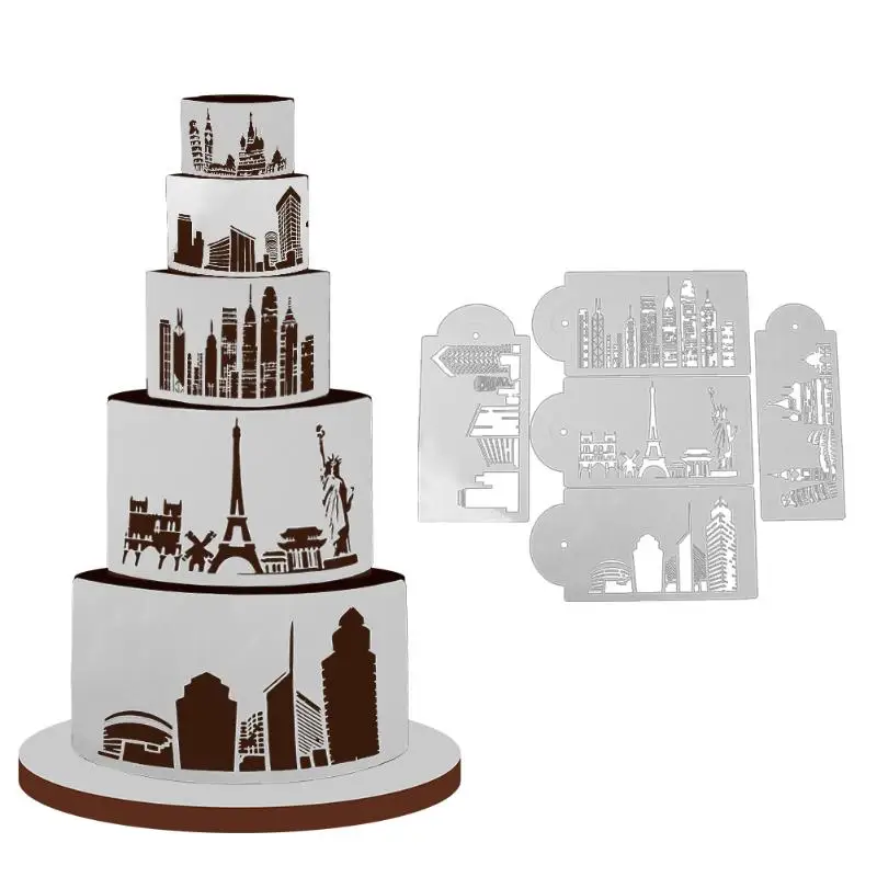 5pcs DIY Urban Landscape Wedding Cake Mould Stencil Set Fondant Cake Decorating Bakery Printing Spray Pastry Template Tool
5pcs DIY Urban Landscape Wedding Cake Mould Stencil Set Fondant Cake Decorating Bakery Printing Spray Pastry Template Tool