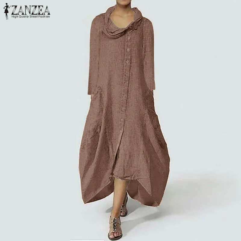 Vintage Summer Dress ZANZEA Women's Turtleneck Robe Casual Button Down Vestidos Kaftan Female Asymmetrical Dresses Plus Size
Vintage Summer Dress ZANZEA Women's Turtleneck Robe Casual Button Down Vestidos Kaftan Female Asymmetrical Dresses Plus Size