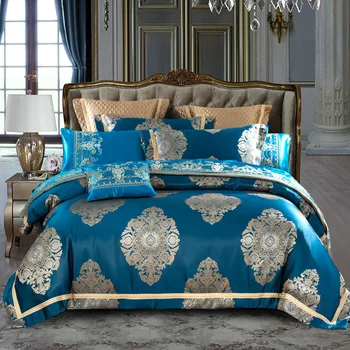 Blue Brown color Luxury Royal Bedding Set Queen King size Bed set Cotton Bed/Flat Sheet set Satin Jacquard Duvet cover 40
Blue Brown color Luxury Royal Bedding Set Queen King size Bed set Cotton Bed/Flat Sheet set Satin Jacquard Duvet cover 40