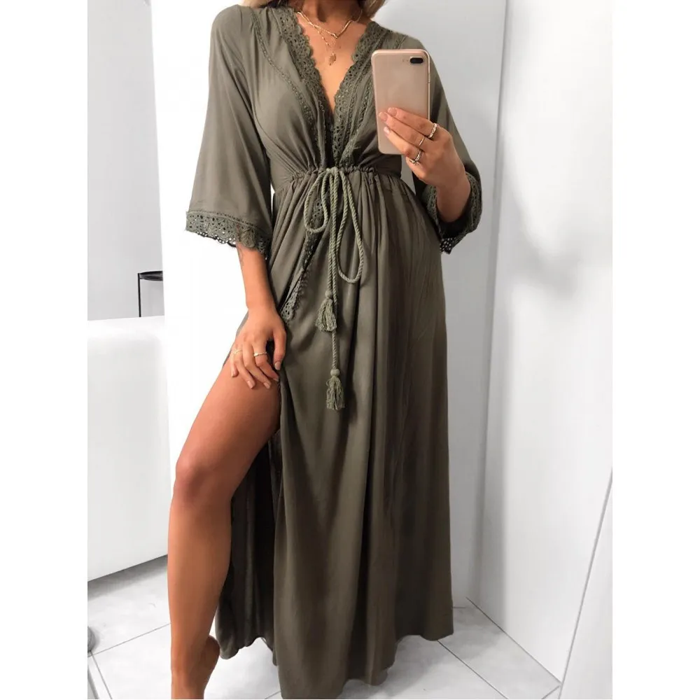 2019 Summer Lace Up Lace Long Split Beach Dress Women V Neck Long Sleeve Boho Sundress Empire A-Line Beach Party Dress Sleepwear
2019 Summer Lace Up Lace Long Split Beach Dress Women V Neck Long Sleeve Boho Sundress Empire A-Line Beach Party Dress Sleepwear