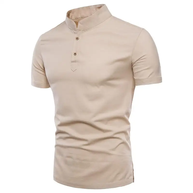 Linen T-shirt Men's High collar Short-sleeved Solid color Summer Tops Tees T Shirts Fitness Clothing
Linen T-shirt Men's High collar Short-sleeved Solid color Summer Tops Tees T Shirts Fitness Clothing