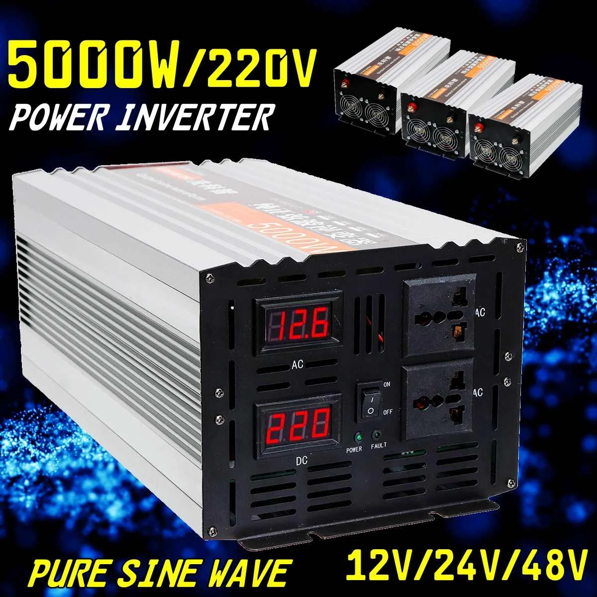 Pure Sine Wave Inverter Dual LED Display 5000W Power Inverter 12V/24/48/ DC To 220V AC Converter
Pure Sine Wave Inverter Dual LED Display 5000W Power Inverter 12V/24/48/ DC To 220V AC Converter