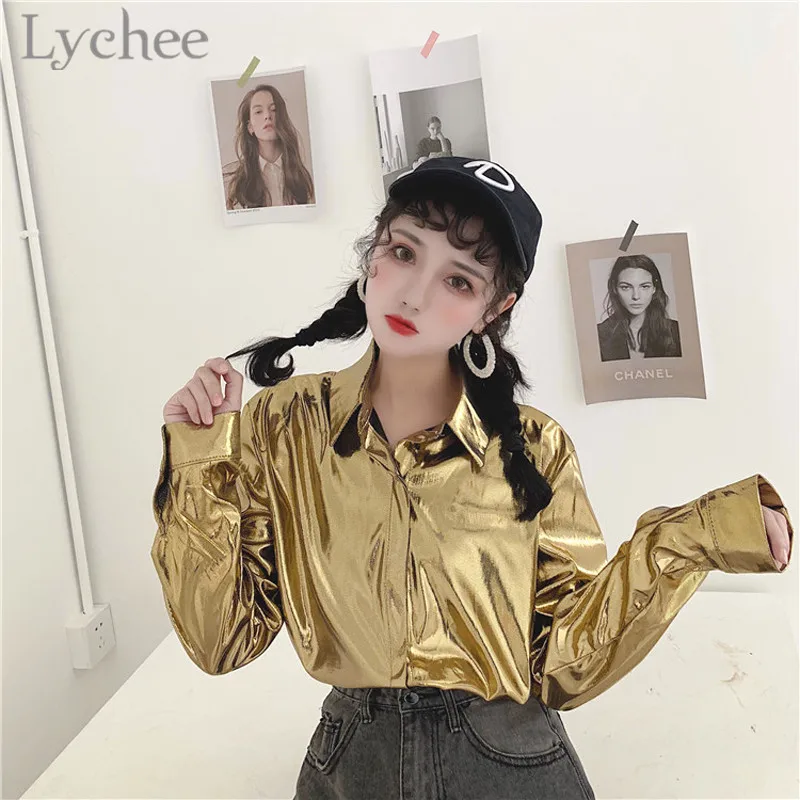 Lychee High Street Shiny Solid Color Women Blouse Shirt Turn Down Collar Long Sleeve Casual Loose Female Blouse Top
Lychee High Street Shiny Solid Color Women Blouse Shirt Turn Down Collar Long Sleeve Casual Loose Female Blouse Top