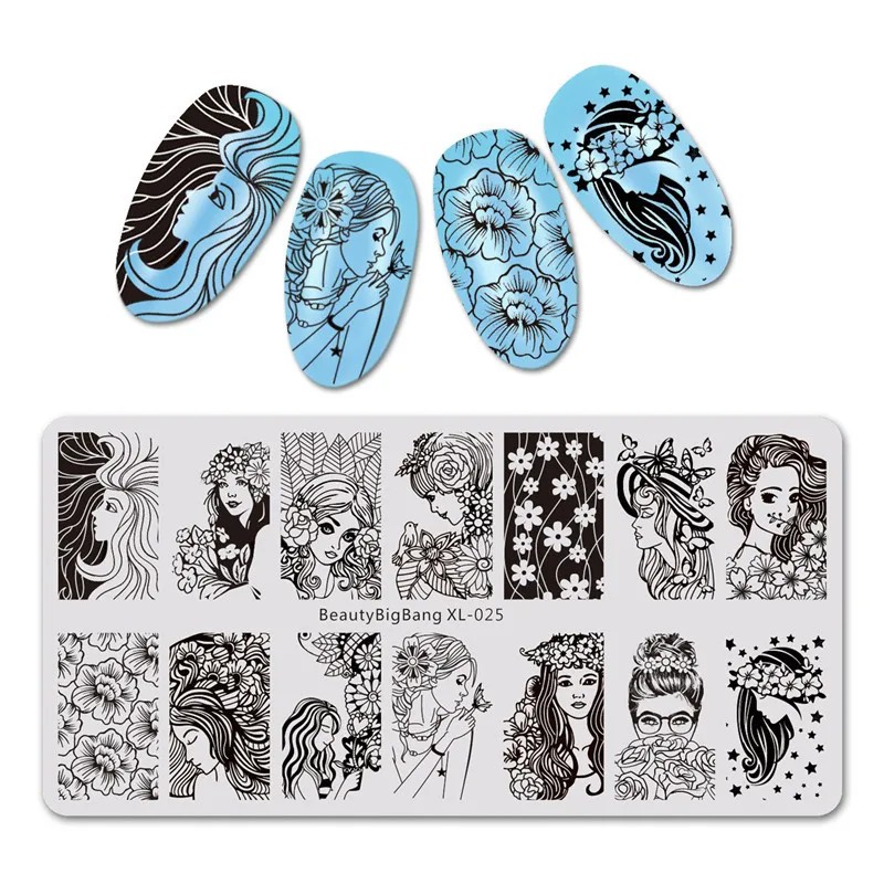 

BeautyBigBang stamping for nails Beautiful Young Girl Flower Image nail stamper Nail Template nail stamping plates BBB XL-025