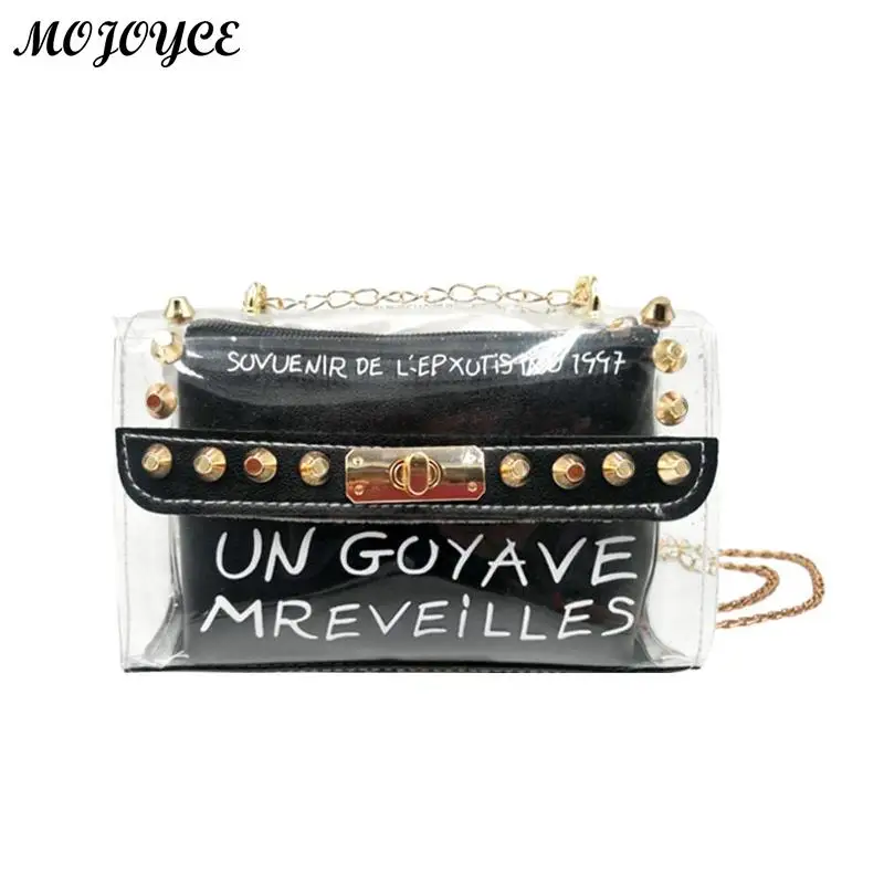 Fashion Handbag for Girls PVC Transparent Women Bag Summer New Sweet Printed Letter Square Phone Bag Chain Shoulder Bags Bolsas
Fashion Handbag for Girls PVC Transparent Women Bag Summer New Sweet Printed Letter Square Phone Bag Chain Shoulder Bags Bolsas