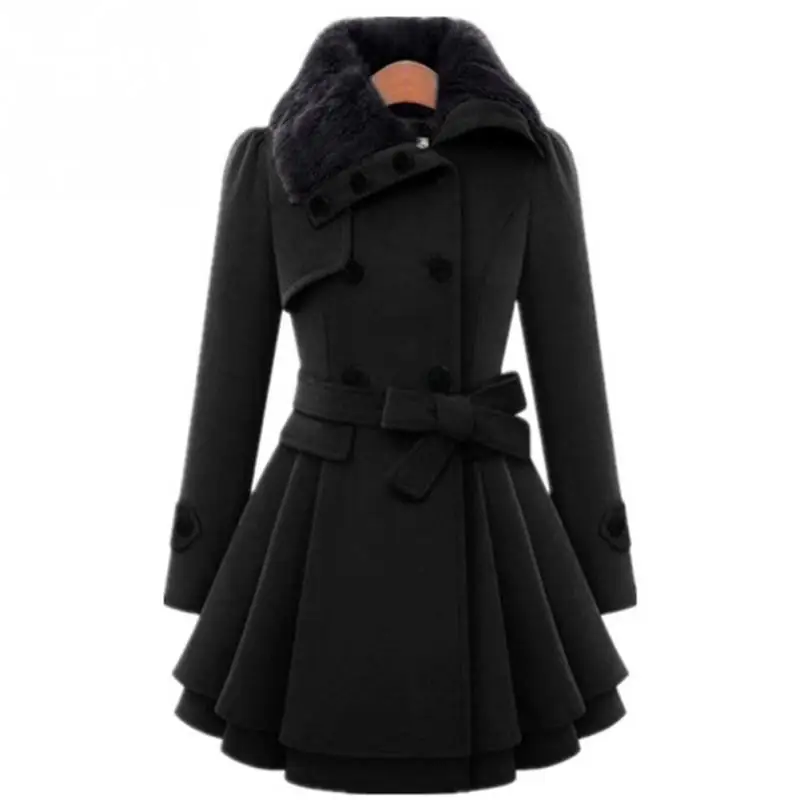 Women Lapel Collar Medium Length Jackets Female Thicken Autumn Winter Solid Color Elegant Double Breasted Fur Woolen Coats | Женская
