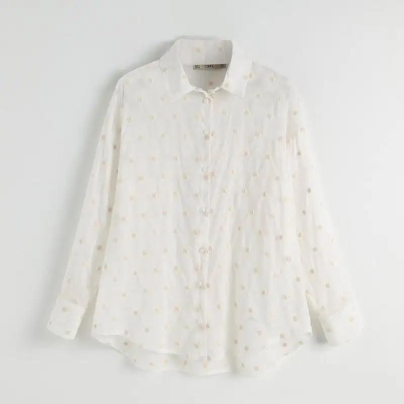 Women Blouse Summer 2019 New Model See Through White Light Cotton With Beige Embroidery Dot Female Casual Shirt Transparent Tops
Women Blouse Summer 2019 New Model See Through White Light Cotton With Beige Embroidery Dot Female Casual Shirt Transparent Tops