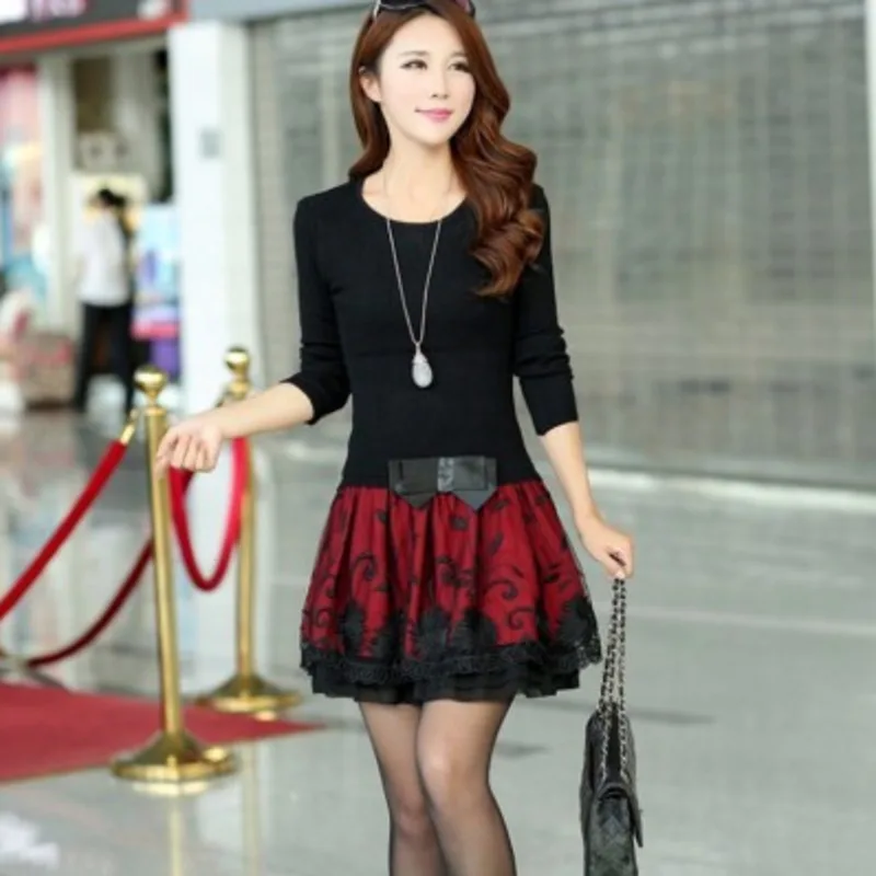Womens Spring Autumn Lace Patchwork Mini Dress Ladies Long Sleeve O-neck Skinny Knitted Dresses Vestidos De Festa Plus Size
Womens Spring Autumn Lace Patchwork Mini Dress Ladies Long Sleeve O-neck Skinny Knitted Dresses Vestidos De Festa Plus Size