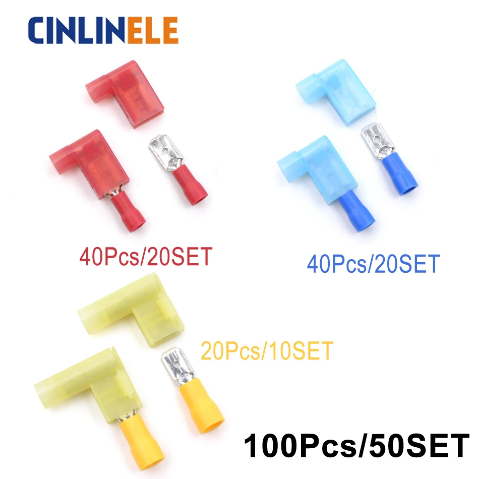100Pieces/50Set Crimp Male Female Spade Cable Terminals Nylon Flag Right Angle Insulated Fast Quick Wire Connector Terminator
100Pieces/50Set Crimp Male Female Spade Cable Terminals Nylon Flag Right Angle Insulated Fast Quick Wire Connector Terminator