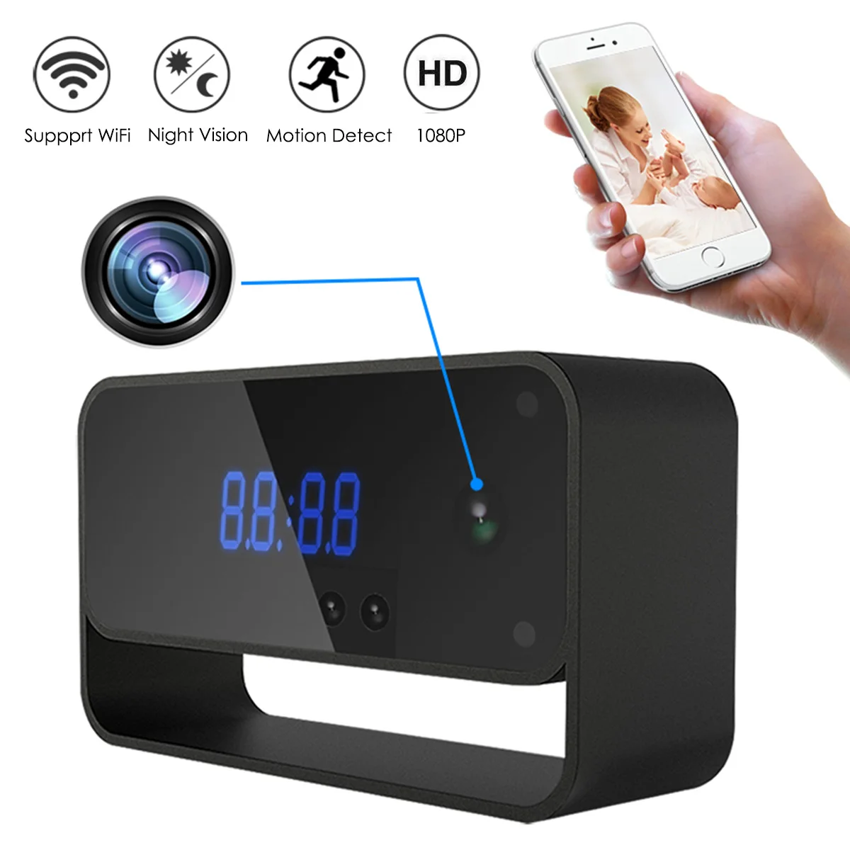 XNCH 2 In 1 WiFi Digital Clock 1080P HD Wide Angle Surveillance Camera Clock Mini USB Interface
XNCH 2 In 1 WiFi Digital Clock 1080P HD Wide Angle Surveillance Camera Clock Mini USB Interface