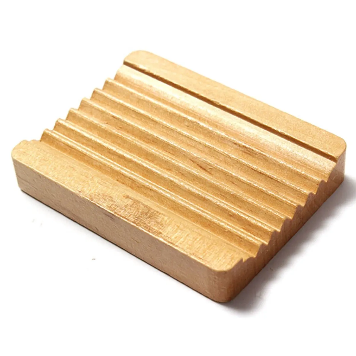 

BMBY-Trapezoid Natural Wood Soap Tray Holder Plate Dish Box Case Storage Shower 10X7.5cm