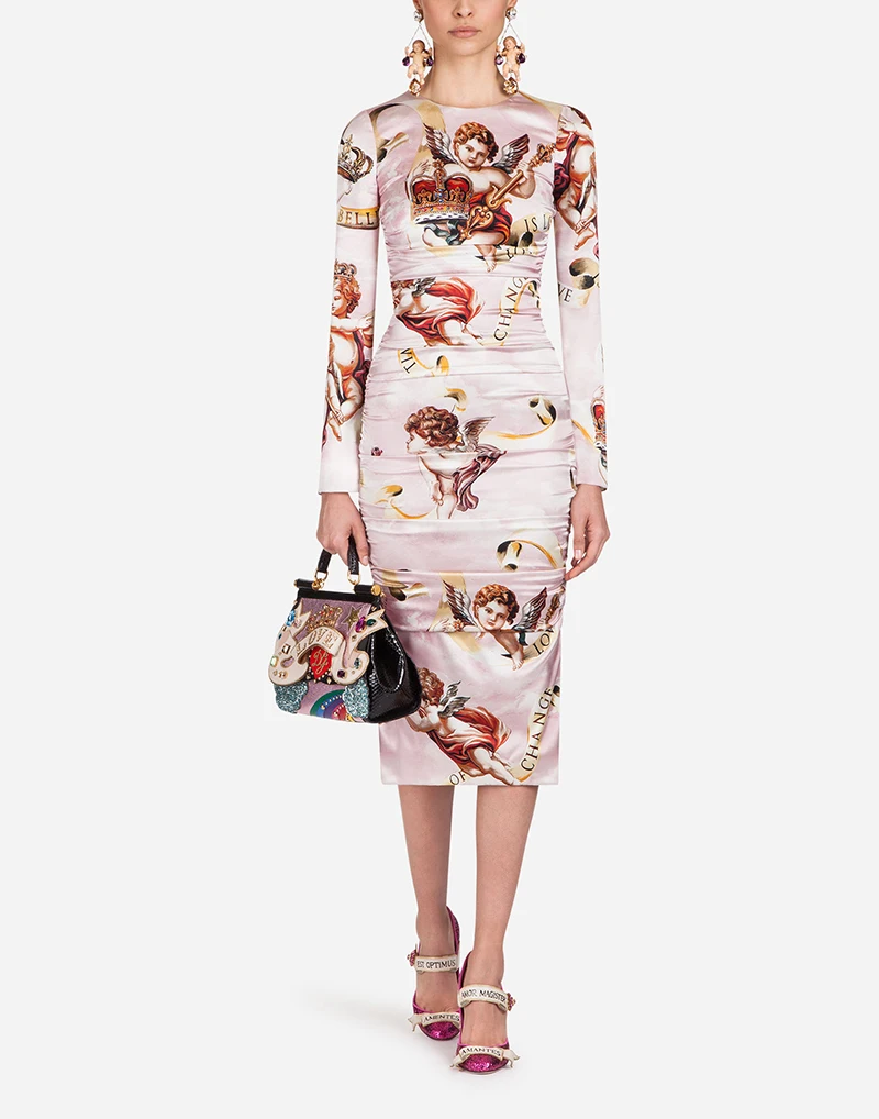2019 New Spring Summer Runway Designer Fold Ruched Bandage Pink Dress Women Long Sleeve Bodycon Dress Floral Letters Angel Print
2019 New Spring Summer Runway Designer Fold Ruched Bandage Pink Dress Women Long Sleeve Bodycon Dress Floral Letters Angel Print