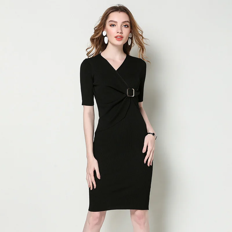Knitted dress Spring women 2019 V-neck short-sleeved Slim sexy mini knitting dress hip package pencil dress 1903
Knitted dress Spring women 2019 V-neck short-sleeved Slim sexy mini knitting dress hip package pencil dress 1903