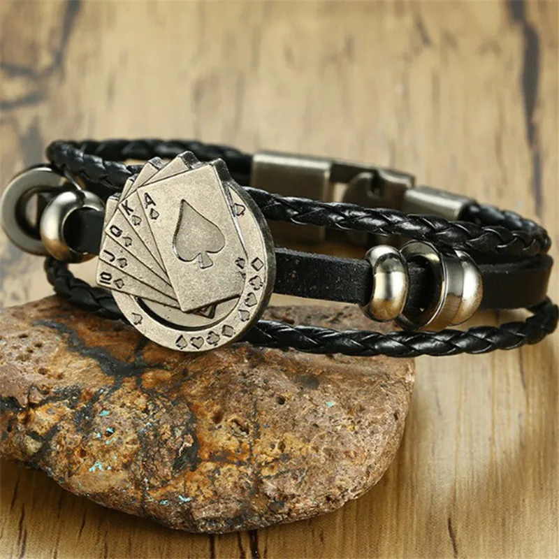 Leather Wrap Multilayer Poker Bracelet Men Woven Bracelets Punk Poker Star Men Accessories Jewelry Women Bracelets Bangles Gifts
Leather Wrap Multilayer Poker Bracelet Men Woven Bracelets Punk Poker Star Men Accessories Jewelry Women Bracelets Bangles Gifts