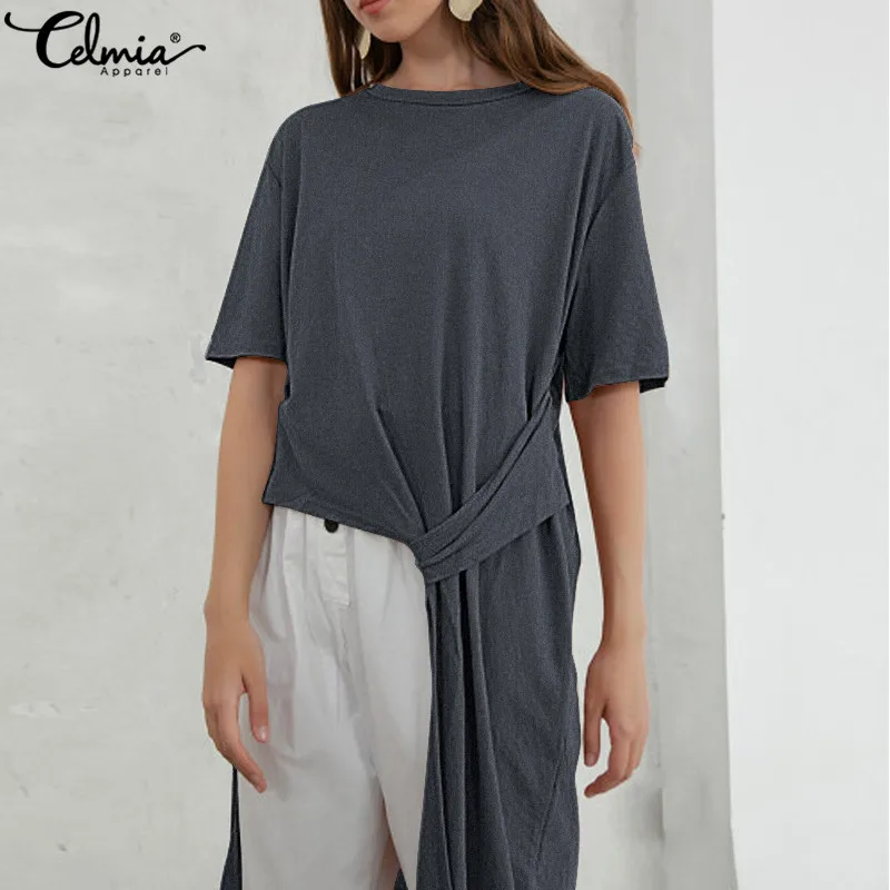 Celmia Women Casual Long Blouses 2019 Summer O-neck Short Sleeve Asymmetrical Tops Solid Loose Shirts Plus Size Blusas Femininas
Celmia Women Casual Long Blouses 2019 Summer O-neck Short Sleeve Asymmetrical Tops Solid Loose Shirts Plus Size Blusas Femininas
