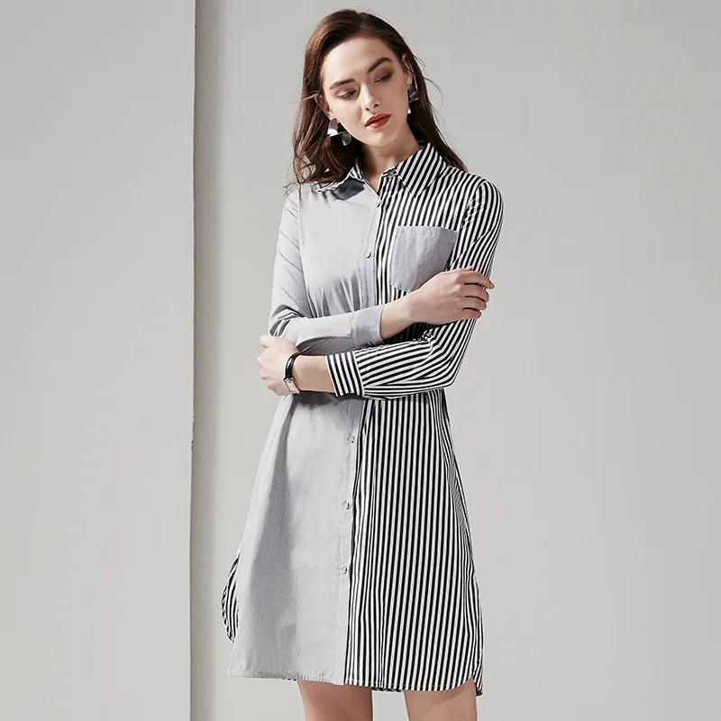 2019 Spring New Ol Temperament contrast color dress Quality Lapel with sashes cotton long sleeve stripes dress summer 1919
2019 Spring New Ol Temperament contrast color dress Quality Lapel with sashes cotton long sleeve stripes dress summer 1919