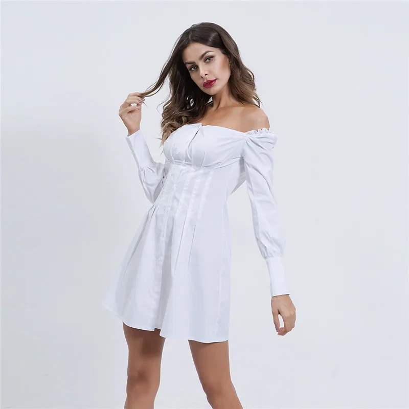 Women solid a-Line mini Dress spring Summer puff Sleeve slash Neck Elegant office dress Ladies long sleeve Slim Dresses Vestidos
Women solid a-Line mini Dress spring Summer puff Sleeve slash Neck Elegant office dress Ladies long sleeve Slim Dresses Vestidos