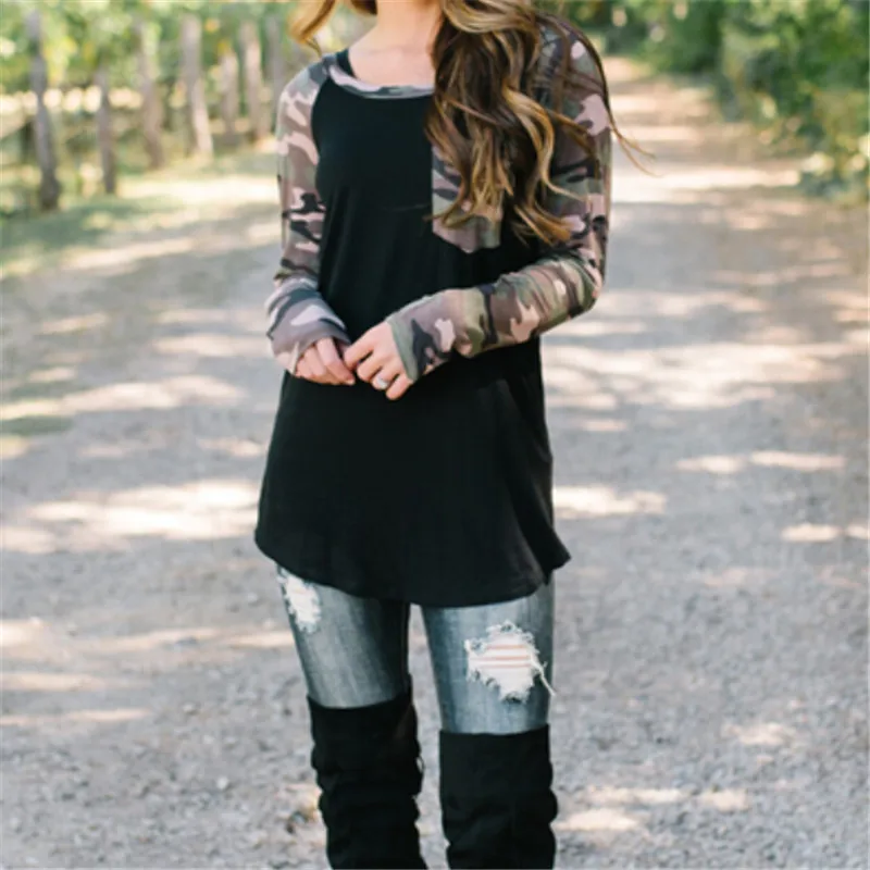Women's Autumn Spring Camo T-shirt Long Sleeve Round Neck Patchwork Pullover Tops T Shirt Lady Camouflage Casual Pocket T Shirt
Women's Autumn Spring Camo T-shirt Long Sleeve Round Neck Patchwork Pullover Tops T Shirt Lady Camouflage Casual Pocket T Shirt